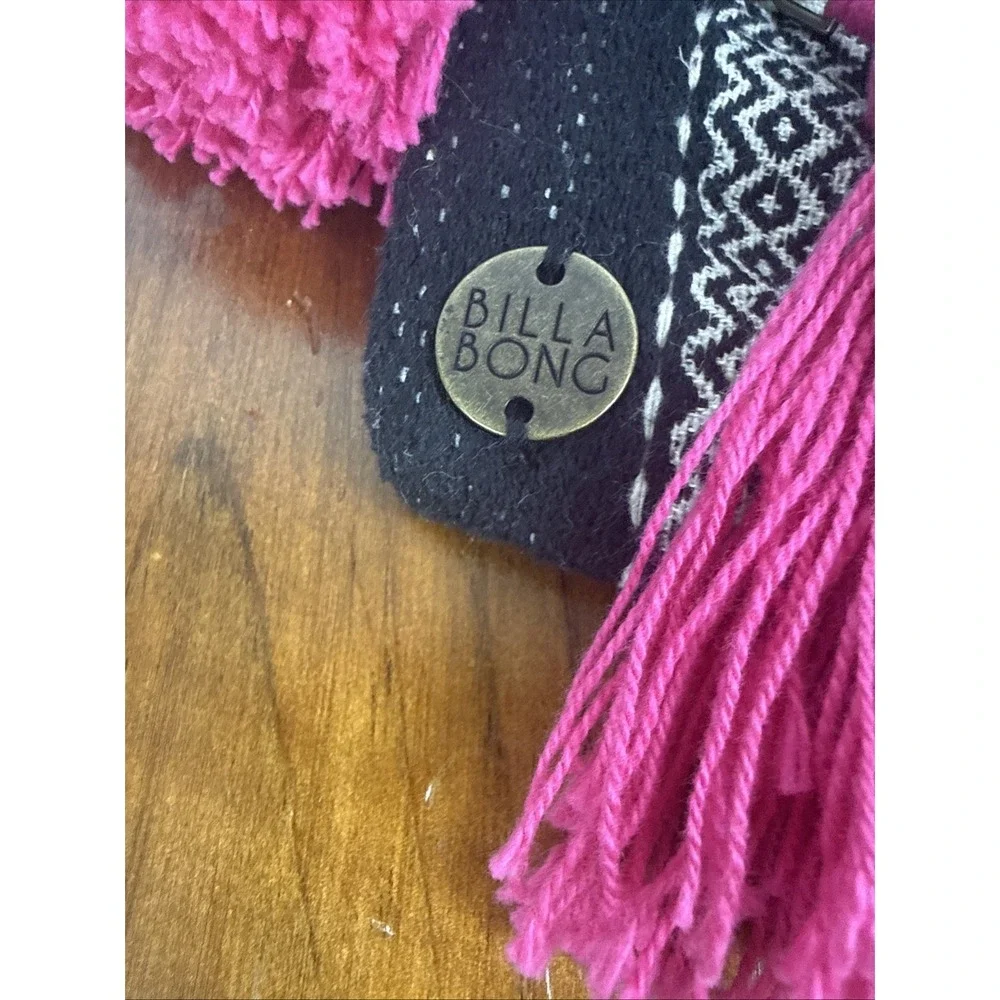Billabong Fiesta Fanny Pack Purse Black White Geometric Woven Pink Tassels Boho